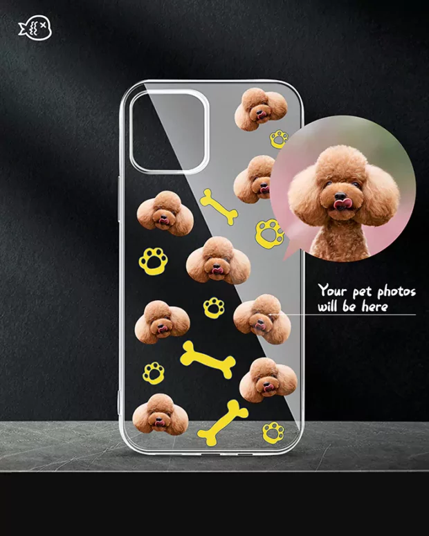 Pet Face Custom Phone Case In Bone And Paw Ball Pattern | Custom Pet Phone Case